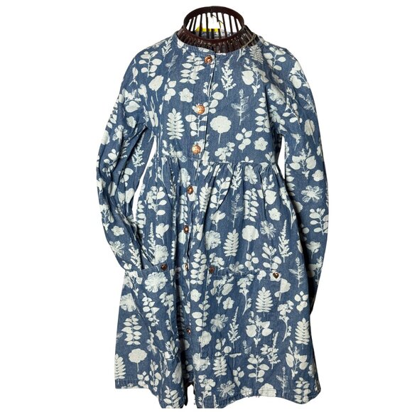 Girls Long Sleeve Floral Dress With Pockets, Full Skirt, Rose Gold Button, SZ 6 - Picture 2 of 14